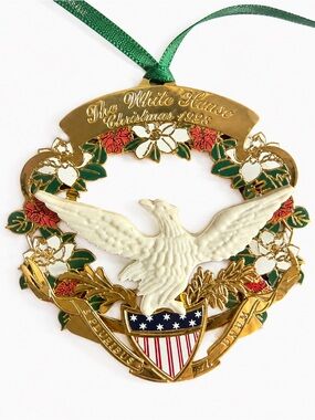White House Christmas Ornament  1998 Gold & White Eagle